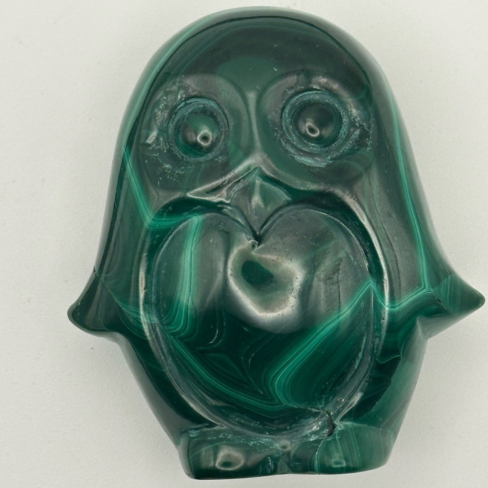 Natural malachite penguin carving